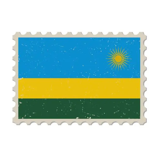 Vector illustration of Rwanda  grunge postage stamp. Vintage postcard vector illustration with national flag of Rwanda isolated on white background. Retro style.