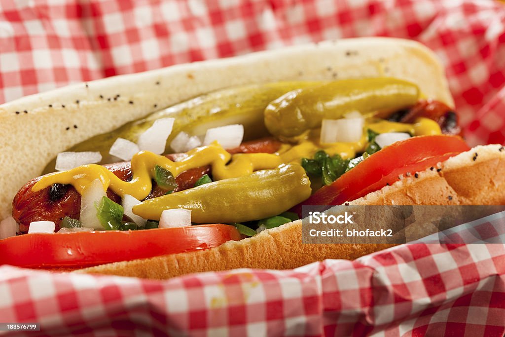 Chicago styl Hot Dog - Zbiór zdjęć royalty-free (Barbecue)