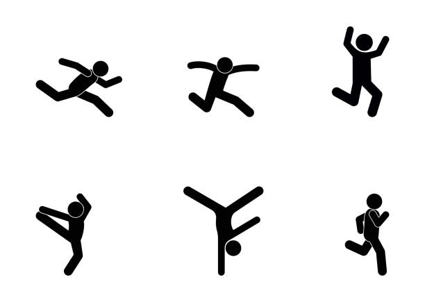 illustrations, cliparts, dessins animés et icônes de icône de gymnastique, illustration d’athlètes, silhouettes humaines de figure de bâton - silhouette water men jumping