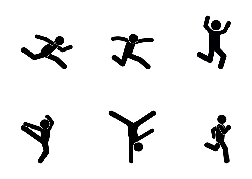 gymnastics icon, athletes illustration, stick figure human silhouettes