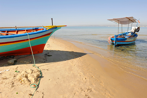 Traditional fishing boats on the Hammamet beach
