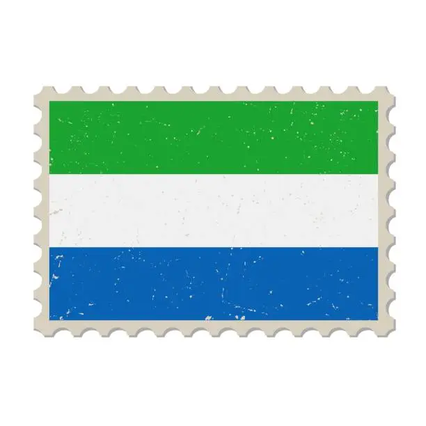 Vector illustration of Sierra Leone grunge postage stamp. Vintage postcard vector illustration with Sierra Leone national flag isolated on white background. Retro style.