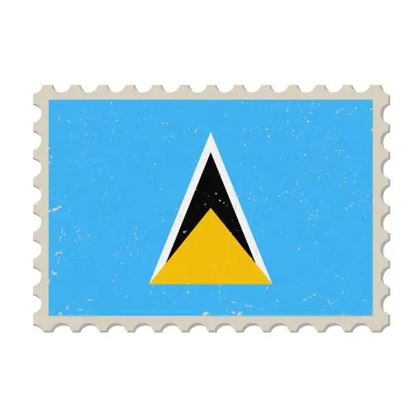 Vector illustration of Saint Lucia grunge postage stamp. Vintage postcard vector illustration with Saint Lucia national flag isolated on white background. Retro style.