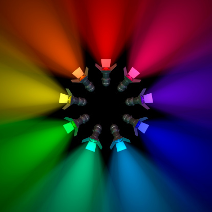 Spotlights arranged in a circle. 3D render.Similar images: