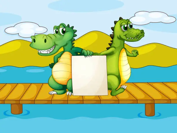 Vector illustration of Two crocodiles holding an empty board