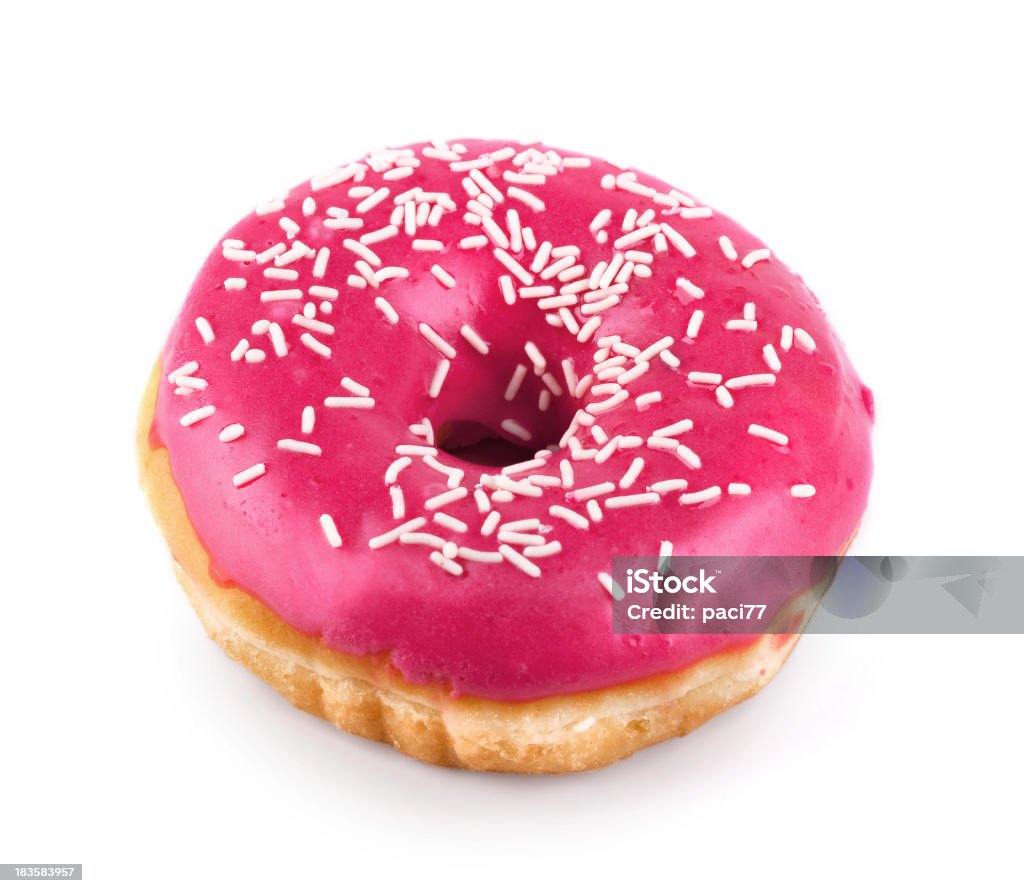 Donut rosa isolado com Traçado de Recorte - Foto de stock de Alimentação Não-saudável royalty-free