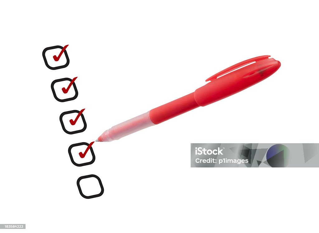 Roten Stift mit check-Liste auf weißem Hintergrund - Lizenzfrei Aufgabenliste Stock-Foto