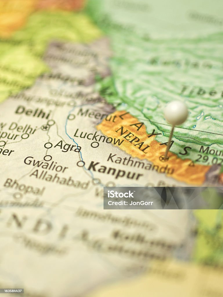 Map Of Nepal And Northern India Map Of Nepal And Northern India with cities such as Kanpur and Delhi Lucknow Stock Photo
