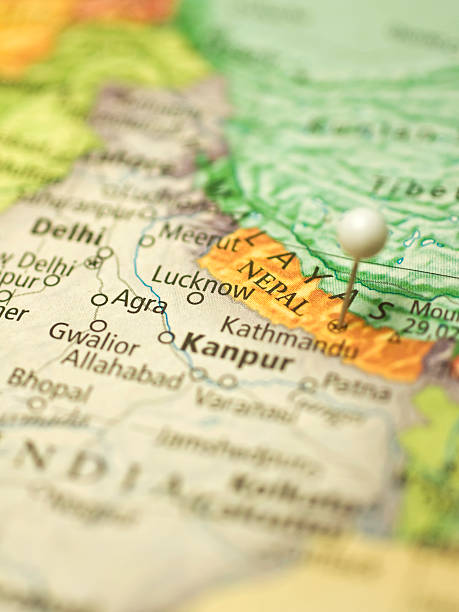 Map Of Nepal And Northern India Map Of Nepal And Northern India with cities such as Kanpur and Delhi prayagraj photos stock pictures, royalty-free photos & images