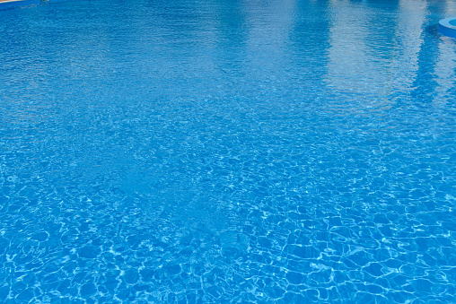 Surface of blue swimming pool. Texture of water surface.