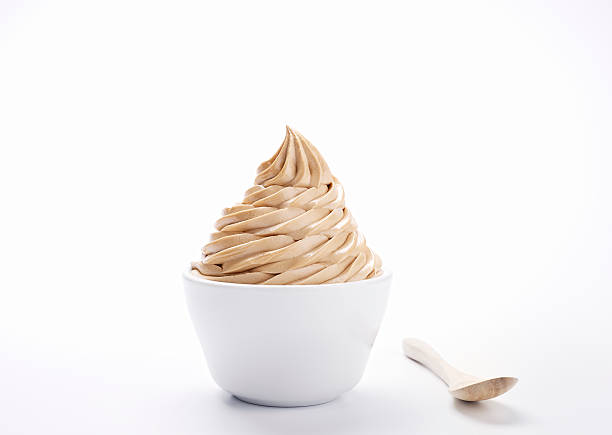 Frozen Yogurt XXXL "SEVERAL MORE IN THIS SERIES. Bowl of healthy peanut butter flavor frozen yogurt.  Yogurt color also works for caramel, coffee, milk chocolate and similar flavors.  High resolution file, various crops possible." frozen yoghurt stock pictures, royalty-free photos & images