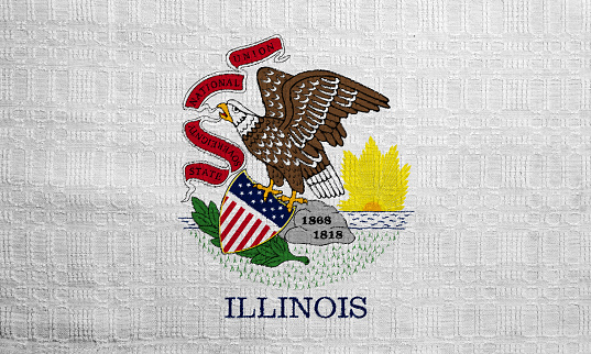 Flag of Illinois state USA on a textured background. Concept collage.