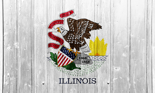 Flag of Illinois state USA on a textured background. Concept collage.