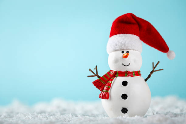 istock Snowman on snow over blue paper background. Winter holidays 1835851913