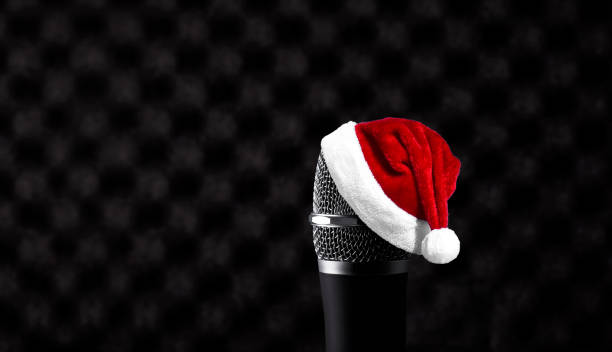 istock Wireless microphone closeup on foam acoustic background Long banner 1835852946