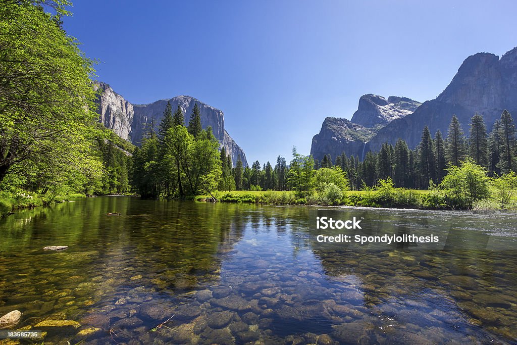 O El Capitan e inferior Falls - Foto de stock de Cascata Yosemite royalty-free