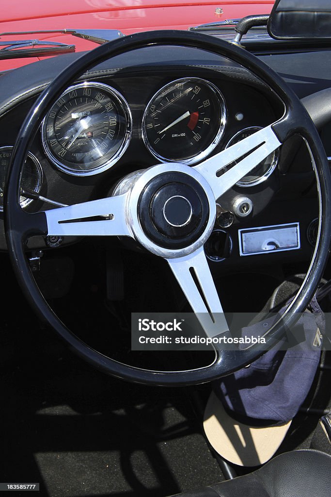 Classic car dashboard Dashboard of a vintage Italian car Black Color Stock Photo
