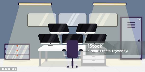 Secure Office Cartoon Vector Illustration Of Modern Interior Security Office Cartoon Interior ...