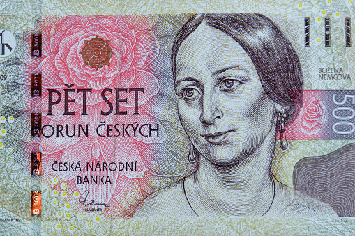 Closeup of czech five hundreds koruna banknote