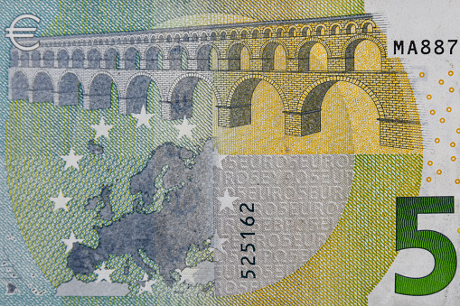 Closeup of european union five euro banknote