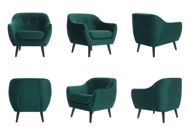 Collage with comfortable armchair isolated on white, different sides