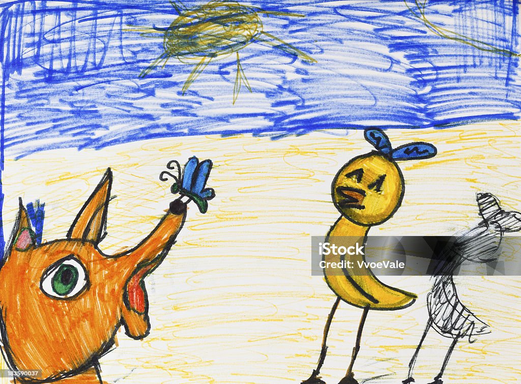 fox, frango e Borboletas ao ar livre - Royalty-free Amarelo Ilustração de stock