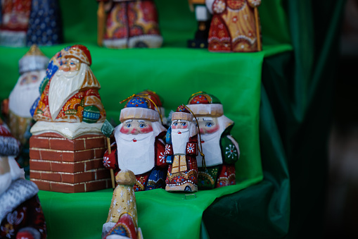 Hand Carved traditional European St. Nicholas ornaments at the annual ChristkindlMarket in Denver Colorado December 2023
