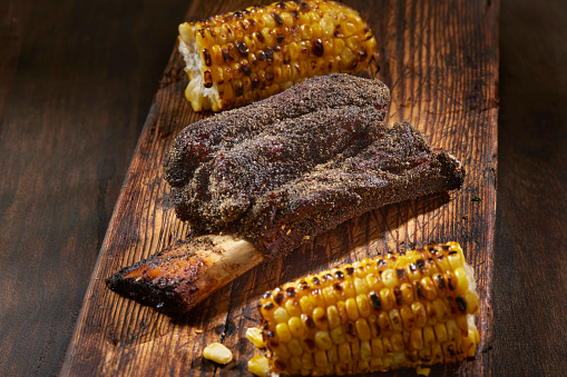 Dry Rub Smoked Beef Ribs with Grilled Corn on the Cob