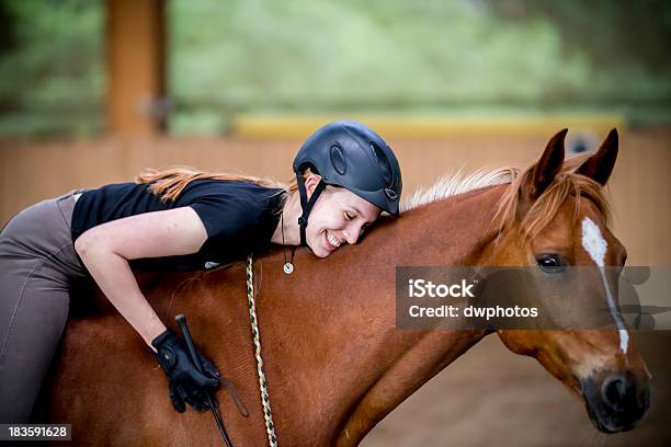 Young Woman Happy On Her Horse Stock Photo - Download Image Now - Adult, Domestic Animals, Embracing