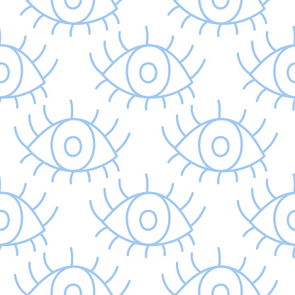 Hand-drawn blue eyes isolated vector seamless pattern
