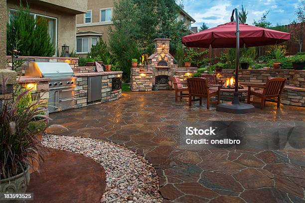 Beautiful Backyard Stock Photo - Download Image Now - Patio, Outdoors, Stone - Object