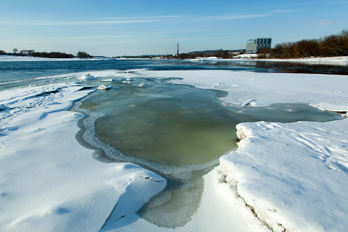 The winter view of the confluence of Neman and Neris, two largest rivers in Lithuania (Kaunas).