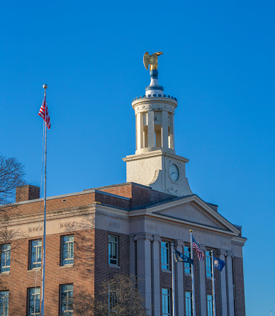 Nashua city hall exterior in New Hampshire in winter