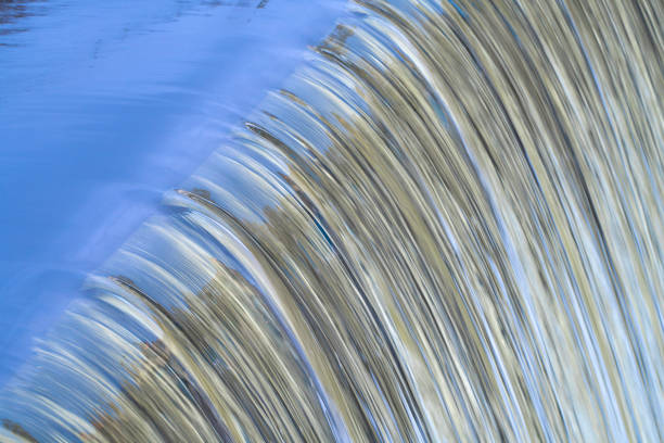 detailed texture of smooth flowing water, close up on waterfall