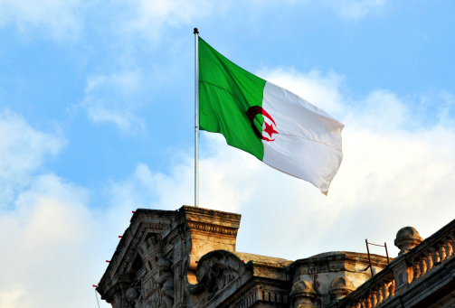 Oran, Algeria: Algerian flag flying over the City Hall - photo by M.Torres
