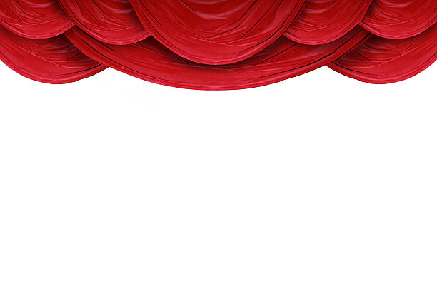 Red curtains on white background stock photo