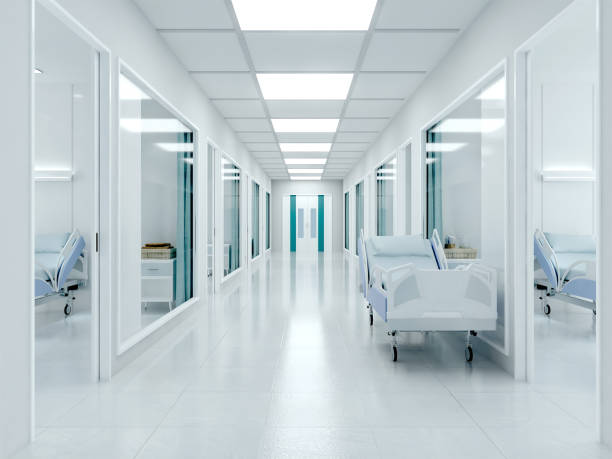 istock Empty corridor in modern hospital with hospital bed.3d rendering 1835975024