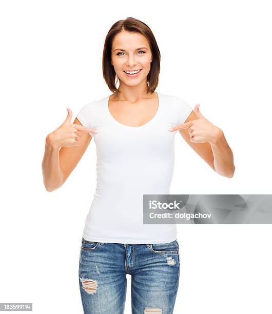 Woman In Blank White Tshirt Stock Photo - Download Image Now - Adult, Adults Only, Advertisement