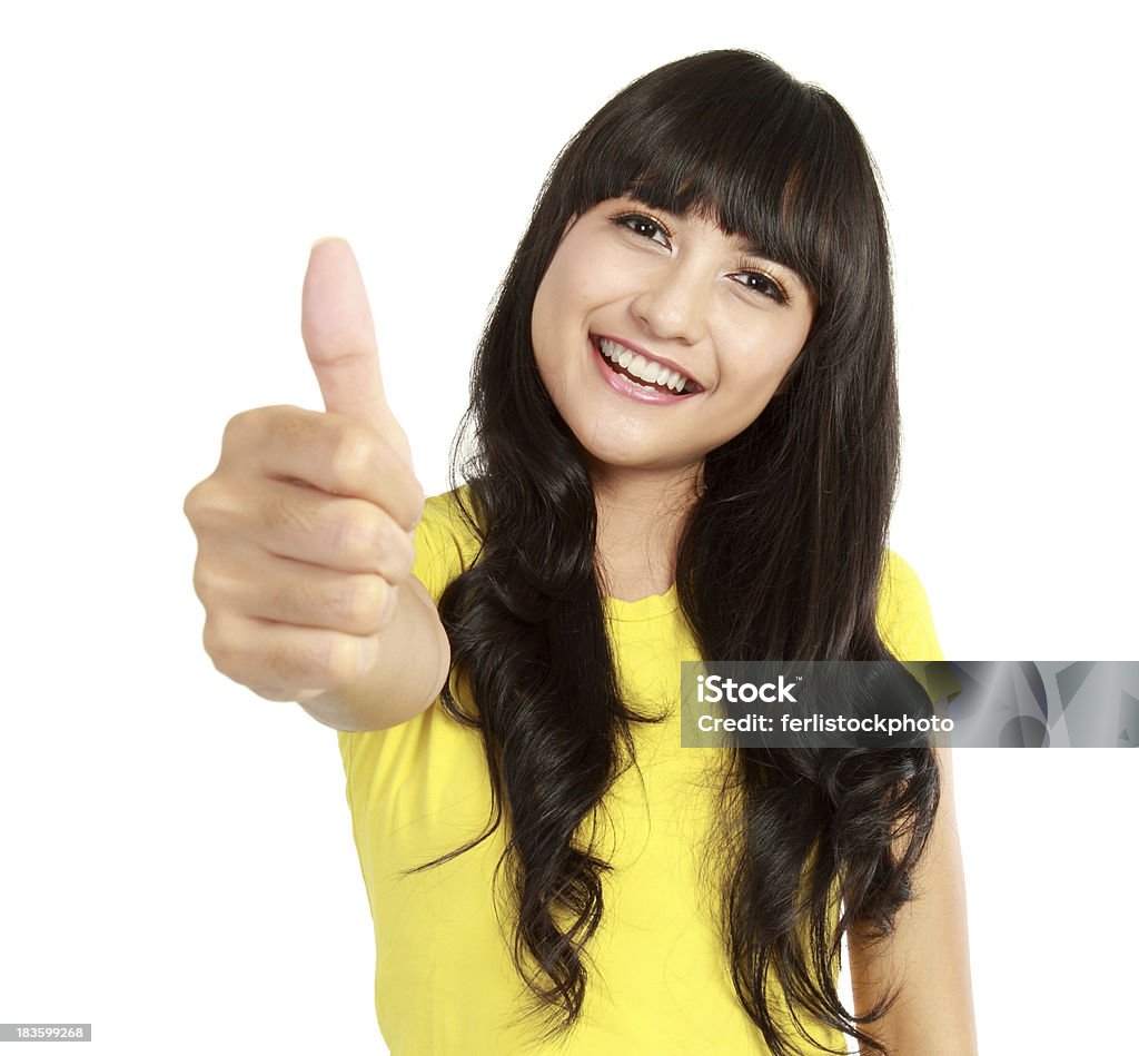 Jovem mulher asiática mostrando os polegares para cima - Royalty-free Adolescente Foto de stock