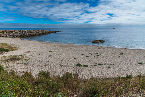 View of the Cabalino beach in the village of Burela, province of Lugo, Galicia, northwestern Spain