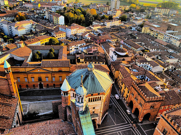 Cremona, view from cathedral tower, Lombardy, Italy stock photo