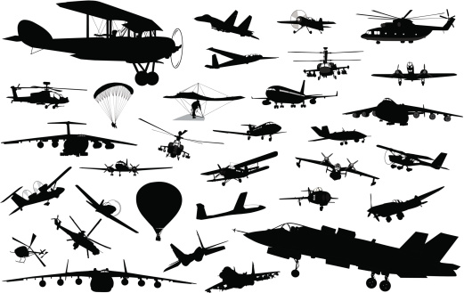 Vintage and modern aircraft silhouettes collection. Vector on separate layers