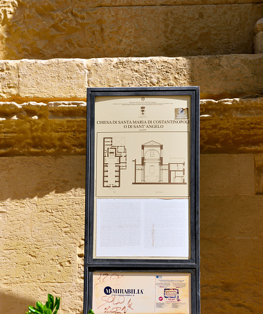 information sign for tourists  Santa Maria di Costantinopoli or Sant'Angelo 22  Sep 2023 Lecce Italy