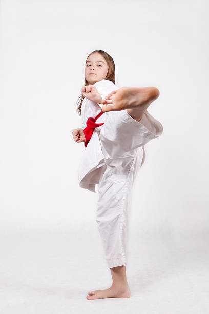 treten - karate women kickboxing human foot stock-fotos und bilder