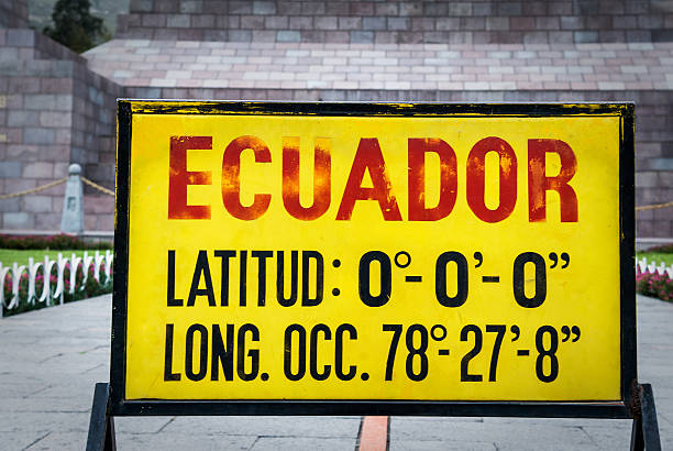 Zero latitude sign at Mitad del Mundo, Ecuador Zero latitude sign at Mitad del Mundo, Ecuador equator stock pictures, royalty-free photos & images