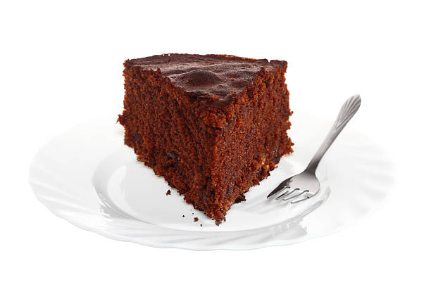 istock Piece of chocolate cake on white plate 183618590