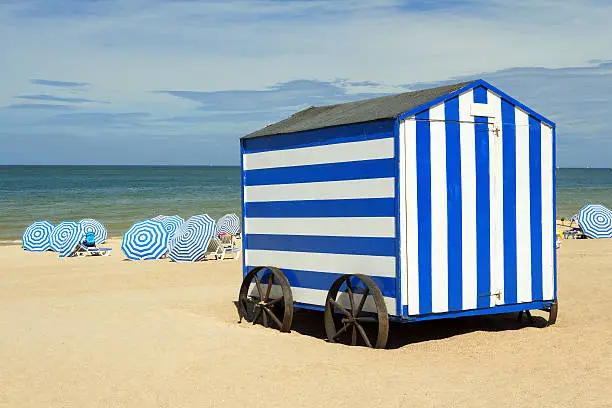 Bathing hut at a sunny beach.