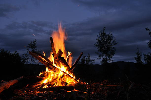 falò, fuoco di accampamento - arson black bright burning foto e immagini stock