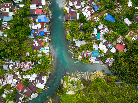 Fishermen Houses and Cold Spring in Surigao del Sur. Philippines.