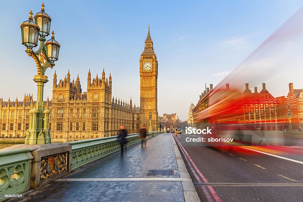 Big Ben and red double-decker bus, London Big Ben and red double-decker in London, UK Big Ben Stock Photo